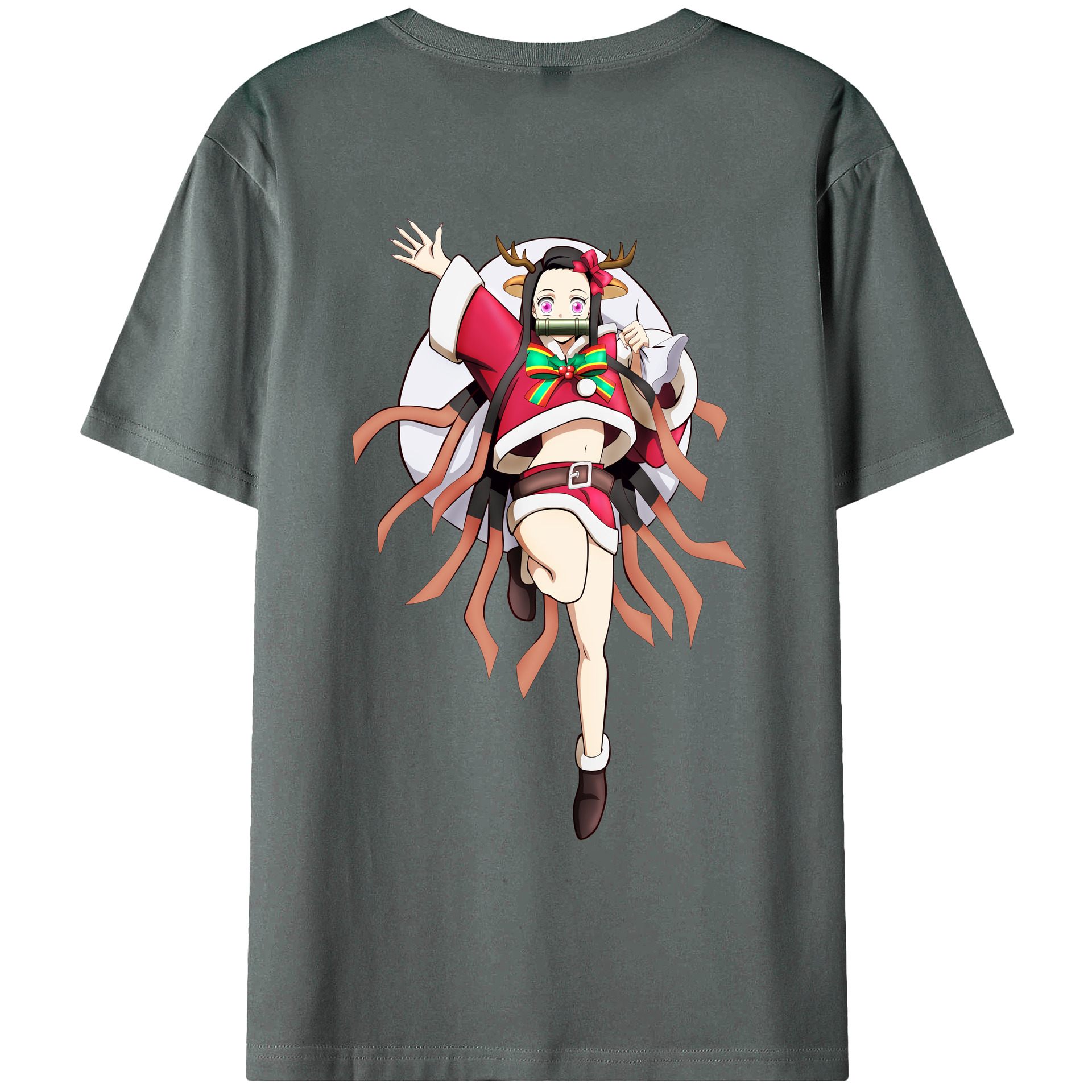 （画像用） 鬼滅の刃（きめつのやいば）竈門 禰󠄀豆子／かまど ねずこ Kamado Nezuko 綿100％ メンズ半袖Tシャツ（バックプリント） 通気性